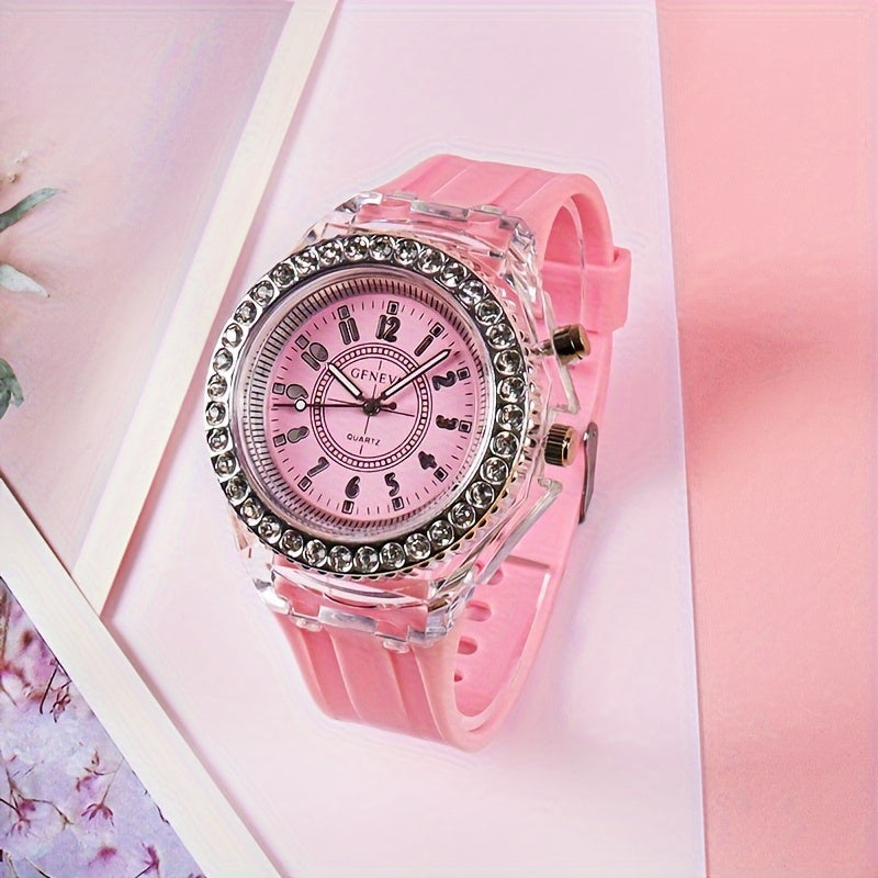LED Glow Silicone Watch with Rhinestones