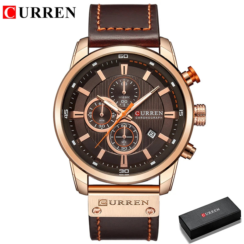 CURREN Leather Sports Quartz Chronograph Watch