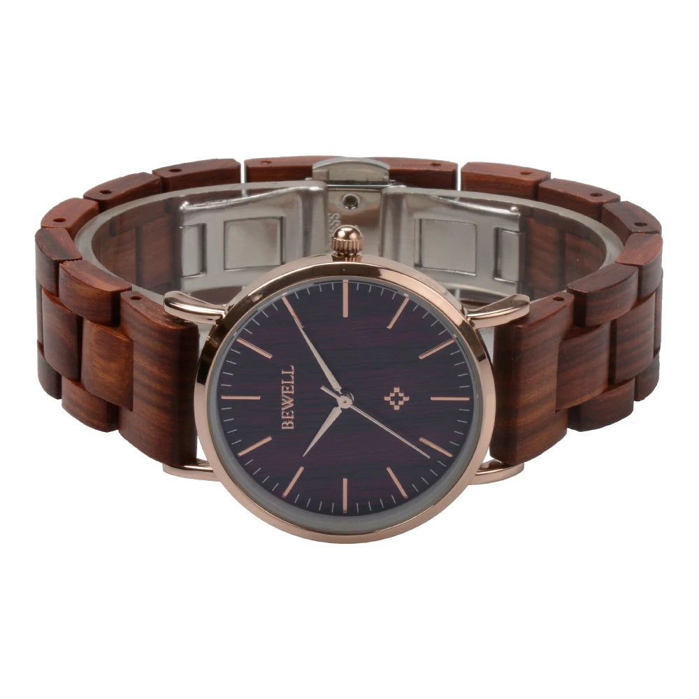 BEWELL 163AL Wooden Quartz Watch