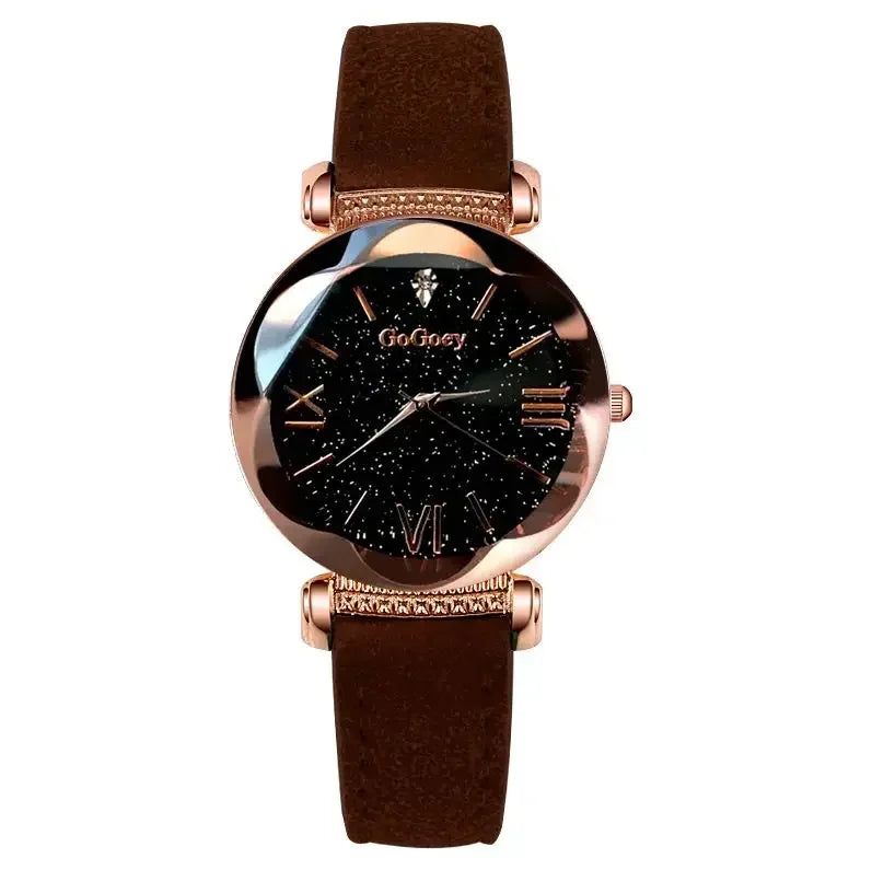 MOONBIFFY Leather Strap Quartz Watch