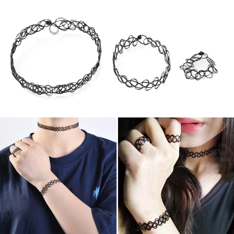 European & American Fashion Black Fishing Line Letter Tattoo Jewelry Set