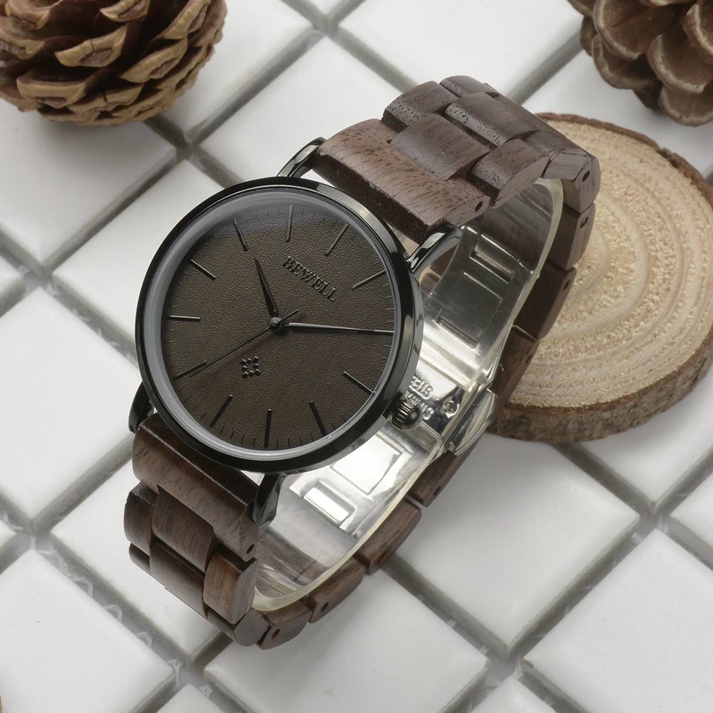 BEWELL 163AL Wooden Quartz Watch