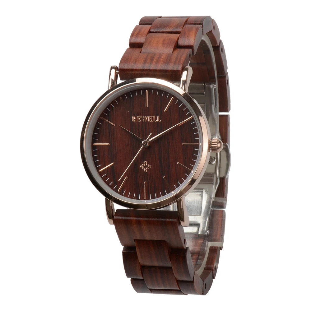 BEWELL 163AL Wooden Quartz Watch