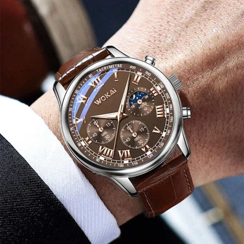 MOONBIFFY Leather Quartz Watch