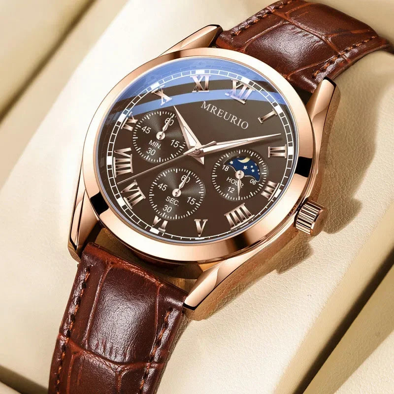 MOONBIFFY Leather Quartz Watch