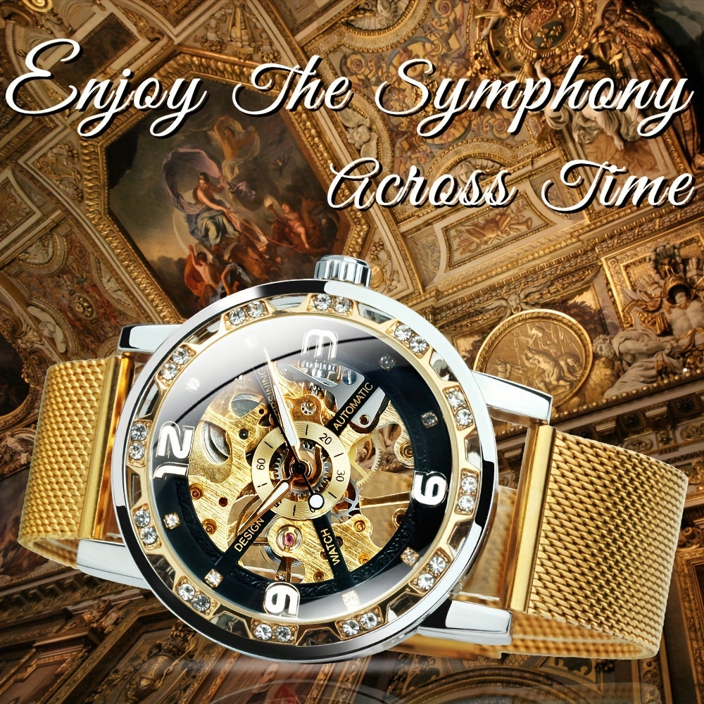 Vintage Skeleton Mechanical Watch with Rhinestone