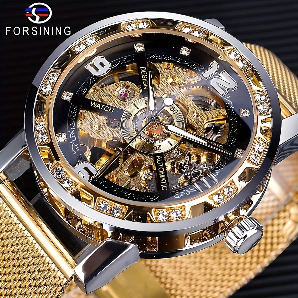 Vintage Skeleton Mechanical Watch with Rhinestone