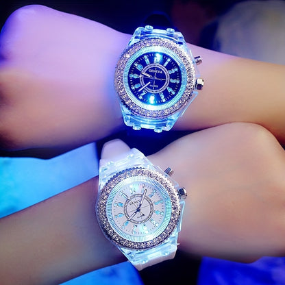 LED Glow Silicone Watch with Rhinestones