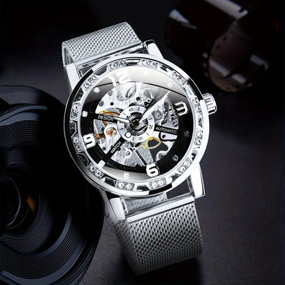 Vintage Skeleton Mechanical Watch with Rhinestone