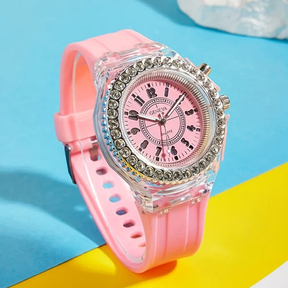 LED Glow Silicone Watch with Rhinestones