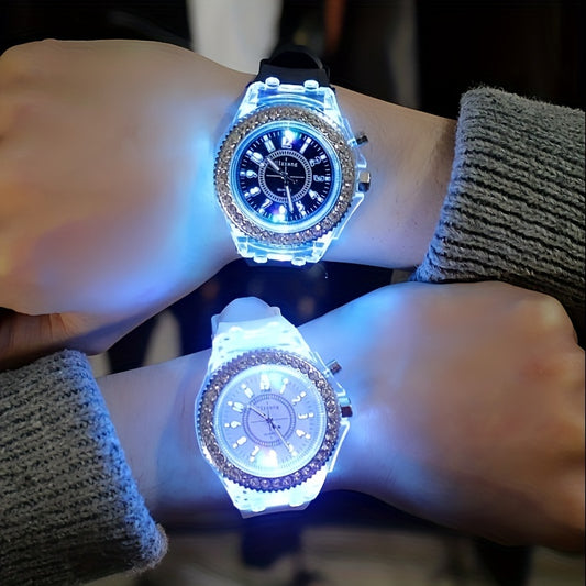 LED Glow Silicone Watch with Rhinestones