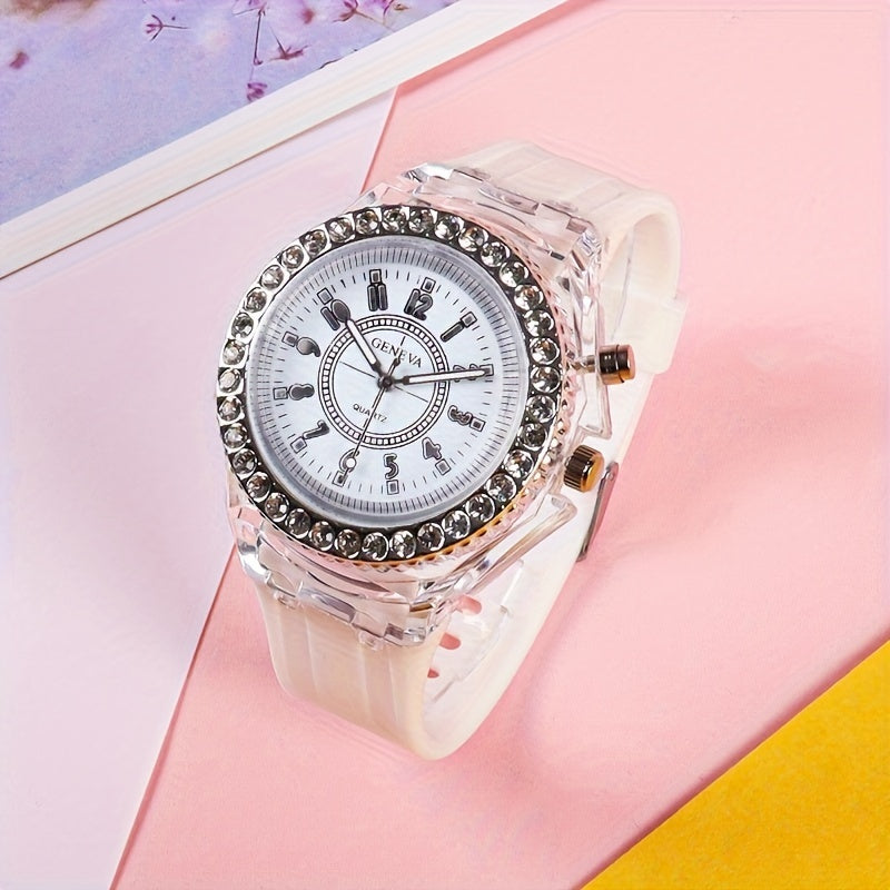 LED Glow Silicone Watch with Rhinestones