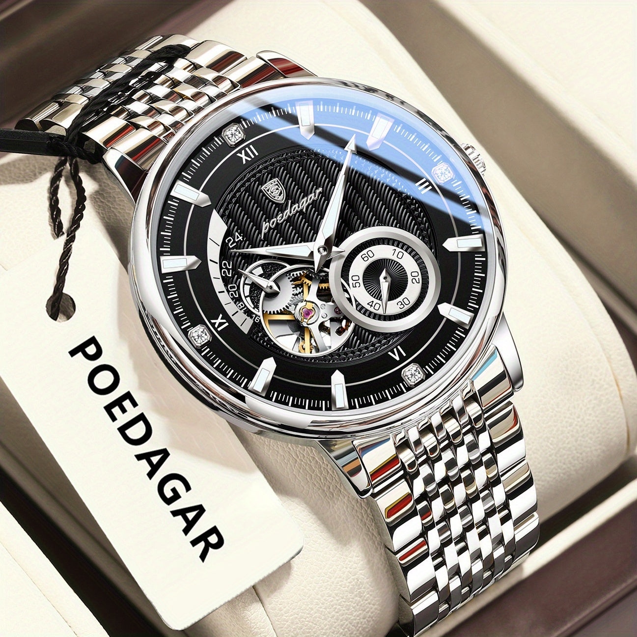 POEDAGAR Luxury Skeleton Dial