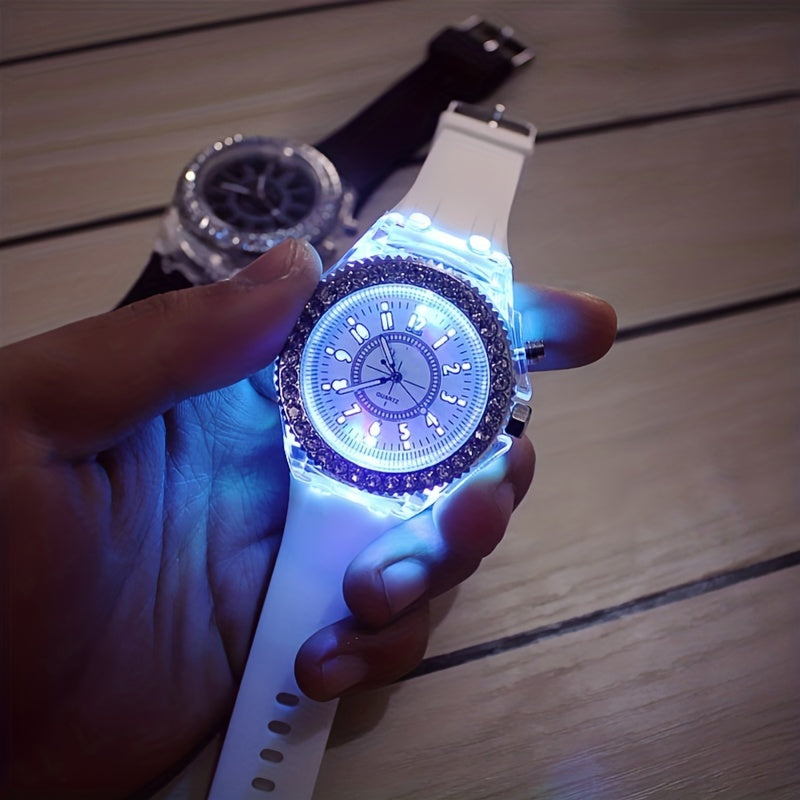 LED Glow Silicone Watch with Rhinestones