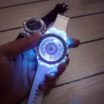 LED Glow Silicone Watch with Rhinestones