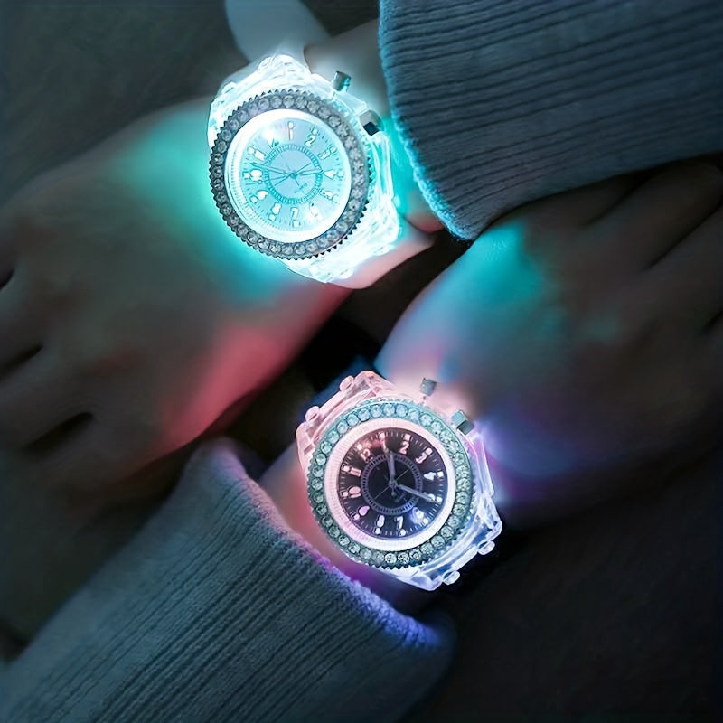 LED Glow Silicone Watch with Rhinestones