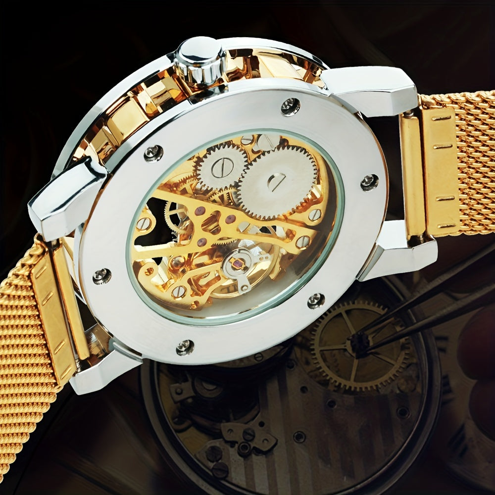 Vintage Skeleton Mechanical Watch with Rhinestone
