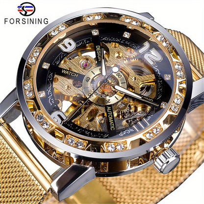 Vintage Skeleton Mechanical Watch with Rhinestone