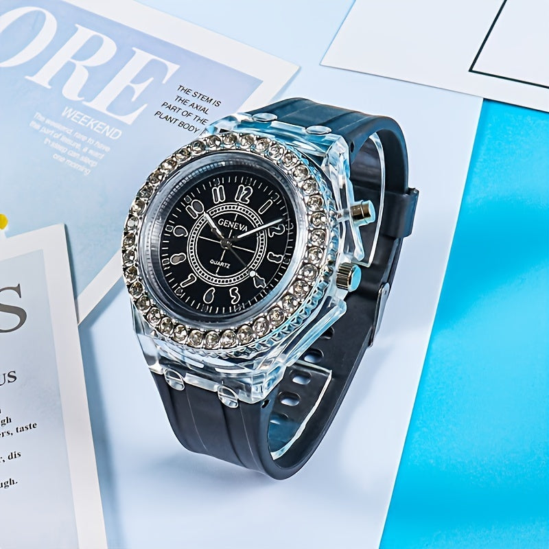 LED Glow Silicone Watch with Rhinestones