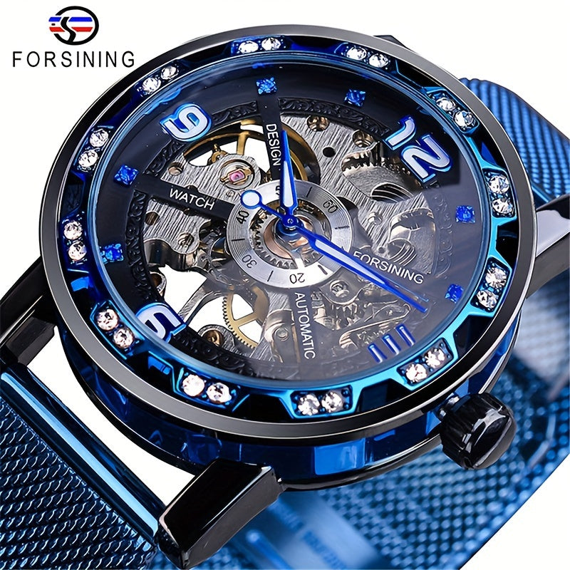 Vintage Skeleton Mechanical Watch with Rhinestone