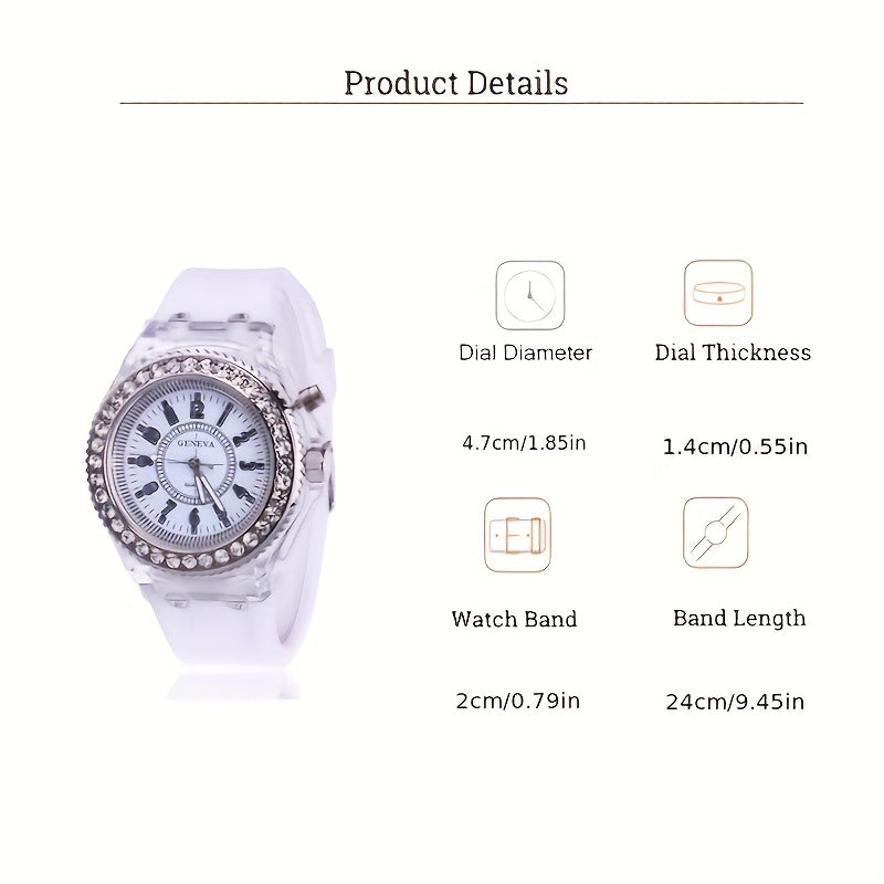 LED Glow Silicone Watch with Rhinestones