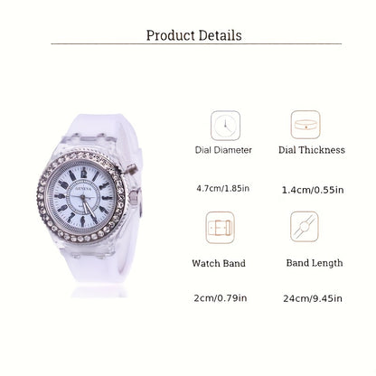 LED Glow Silicone Watch with Rhinestones