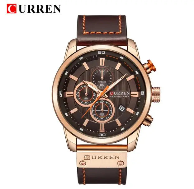 CURREN Leather Sports Quartz Chronograph Watch