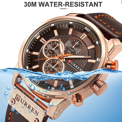CURREN Leather Sports Quartz Chronograph Watch