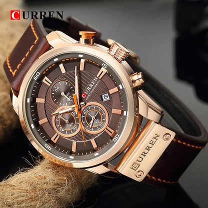 CURREN Leather Sports Quartz Chronograph Watch