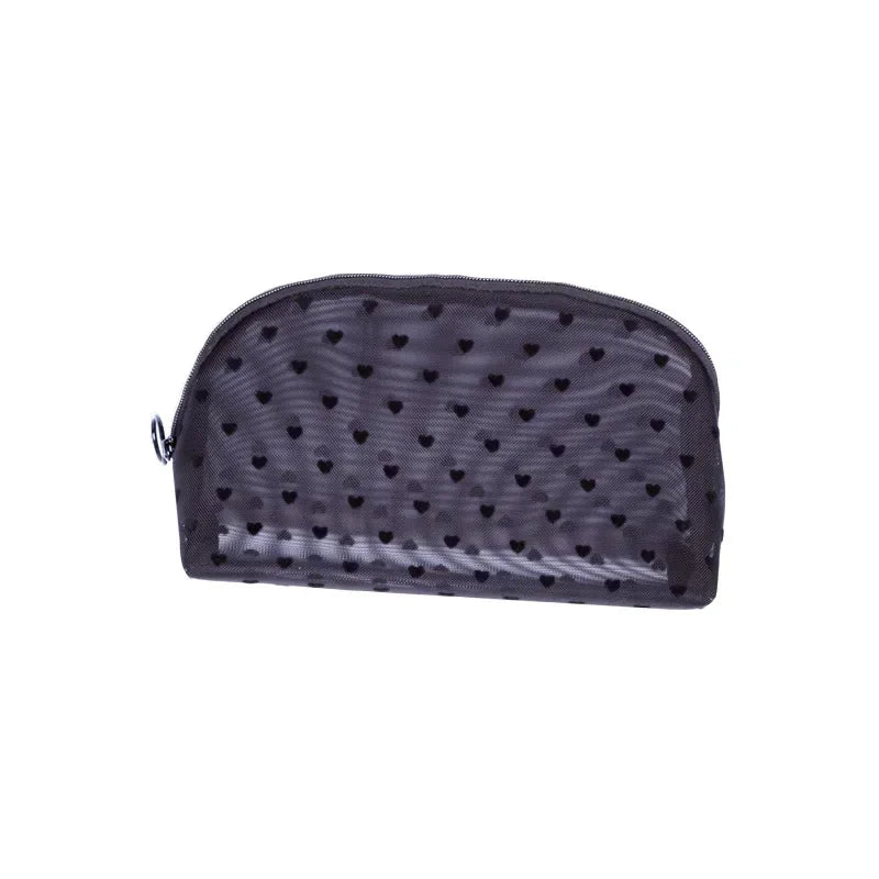 Transparent Heart Mesh Cosmetic Bag