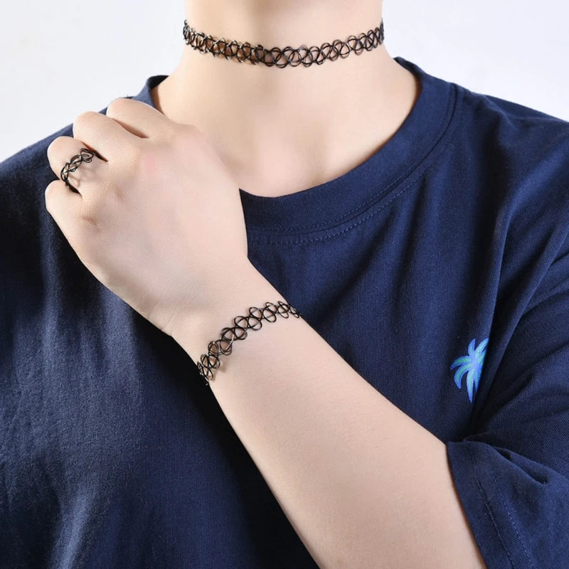 European & American Fashion Black Fishing Line Letter Tattoo Jewelry Set