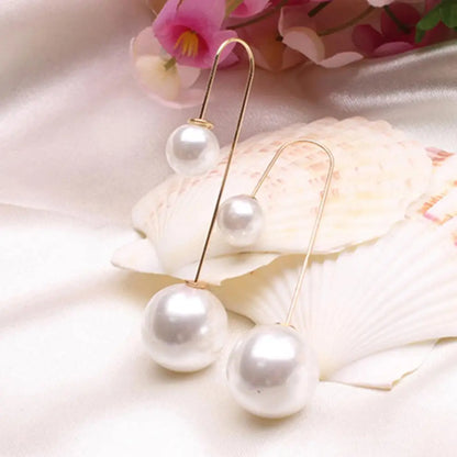 Elegant U-Shaped Double-Sided Faux Pearl Gold Plated Drop Earrings for Women