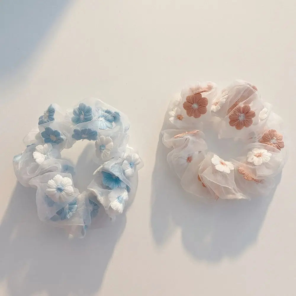 Fashion Floral Embroidered Elastic Scrunchie Hair Tie for Women