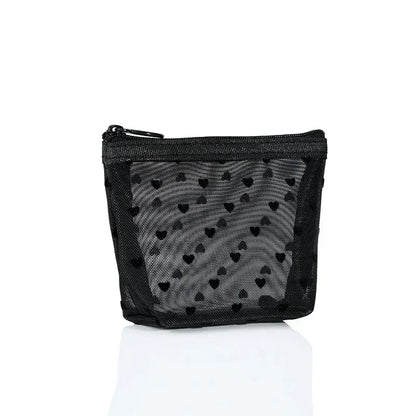 Transparent Heart Mesh Cosmetic Bag