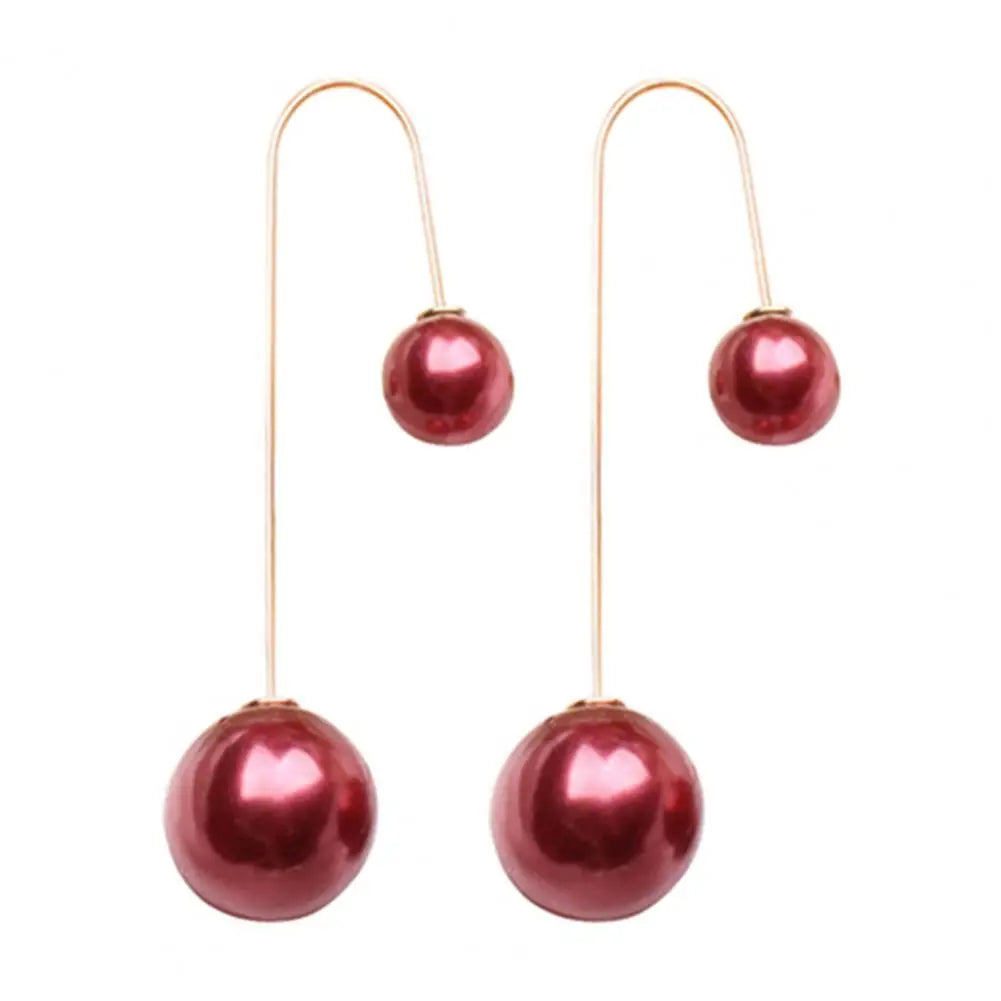 Elegant U-Shaped Double-Sided Faux Pearl Gold Plated Drop Earrings for Women