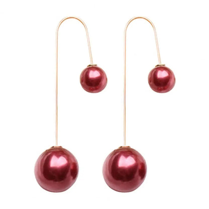 Elegant U-Shaped Double-Sided Faux Pearl Gold Plated Drop Earrings for Women