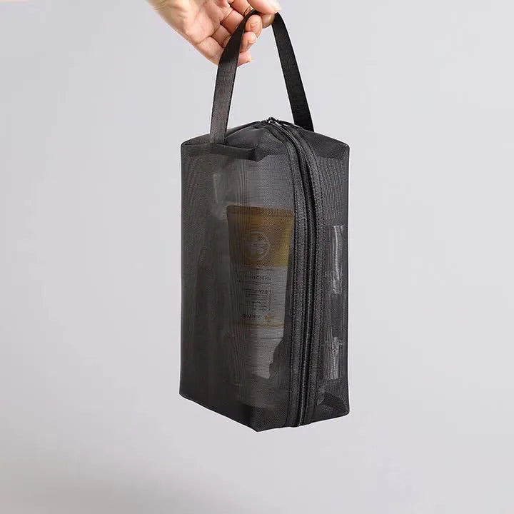 Transparent Heart Mesh Cosmetic Bag