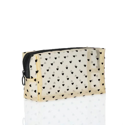Transparent Heart Mesh Cosmetic Bag