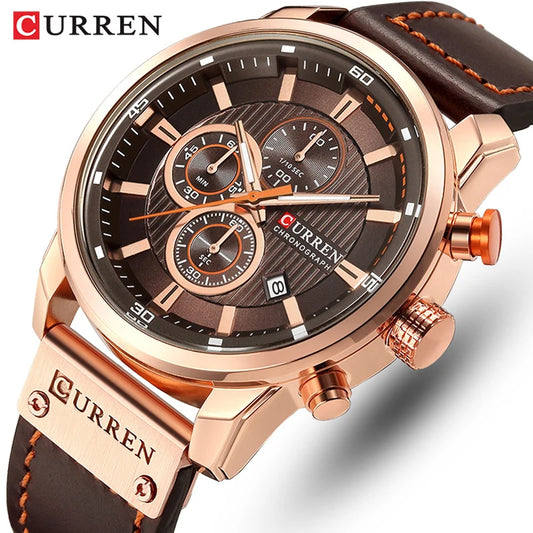CURREN Leather Sports Quartz Chronograph Watch