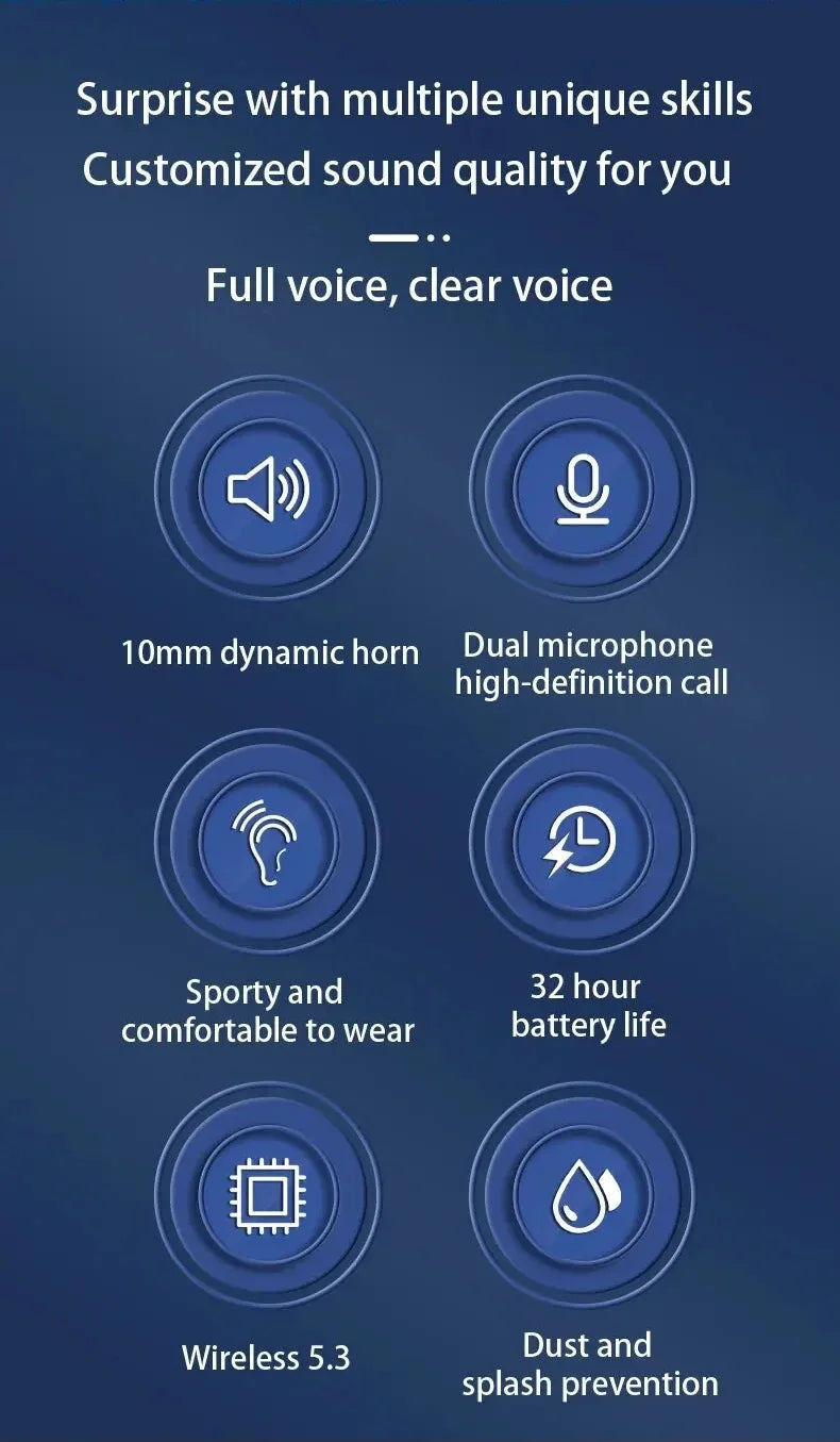 Bluetooth 5.3 Wireless Earphones with Voice Assistant & Wireless Charging
