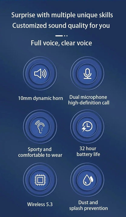 Bluetooth 5.3 Wireless Earphones with Voice Assistant & Wireless Charging