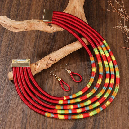 Trendy African Multi-Layer Woven Jewelry Set