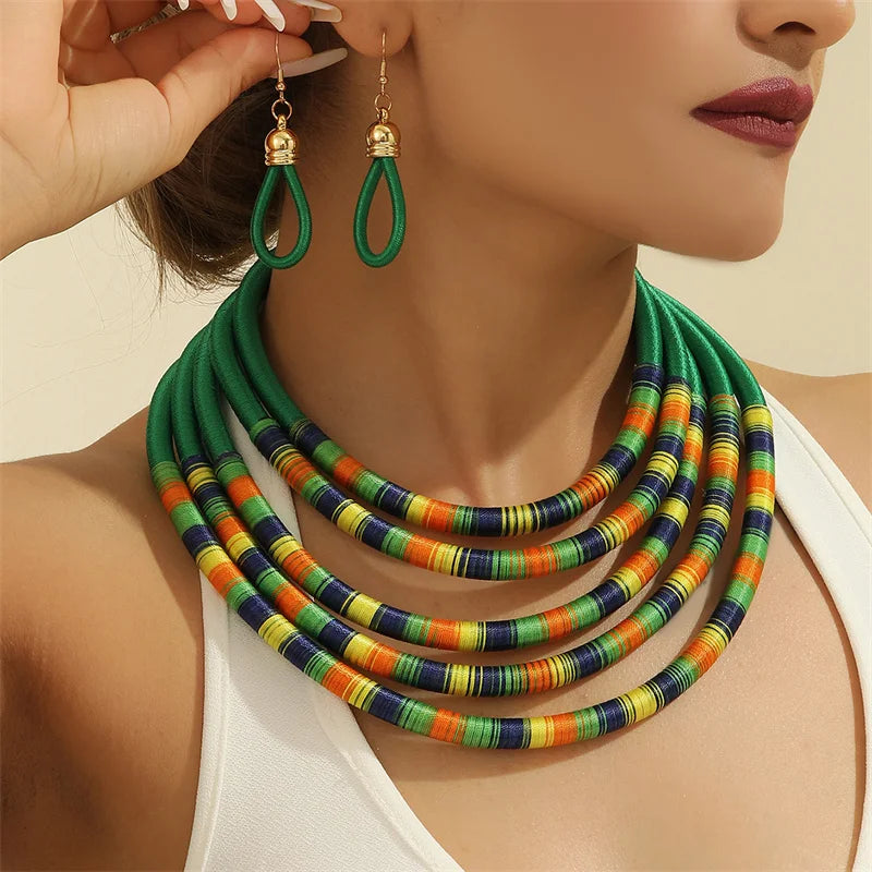 Trendy African Multi-Layer Woven Jewelry Set