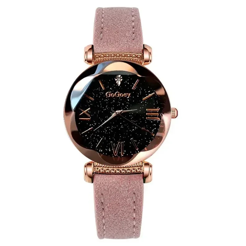 MOONBIFFY Leather Strap Quartz Watch
