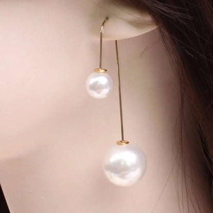 Elegant U-Shaped Double-Sided Faux Pearl Gold Plated Drop Earrings for Women