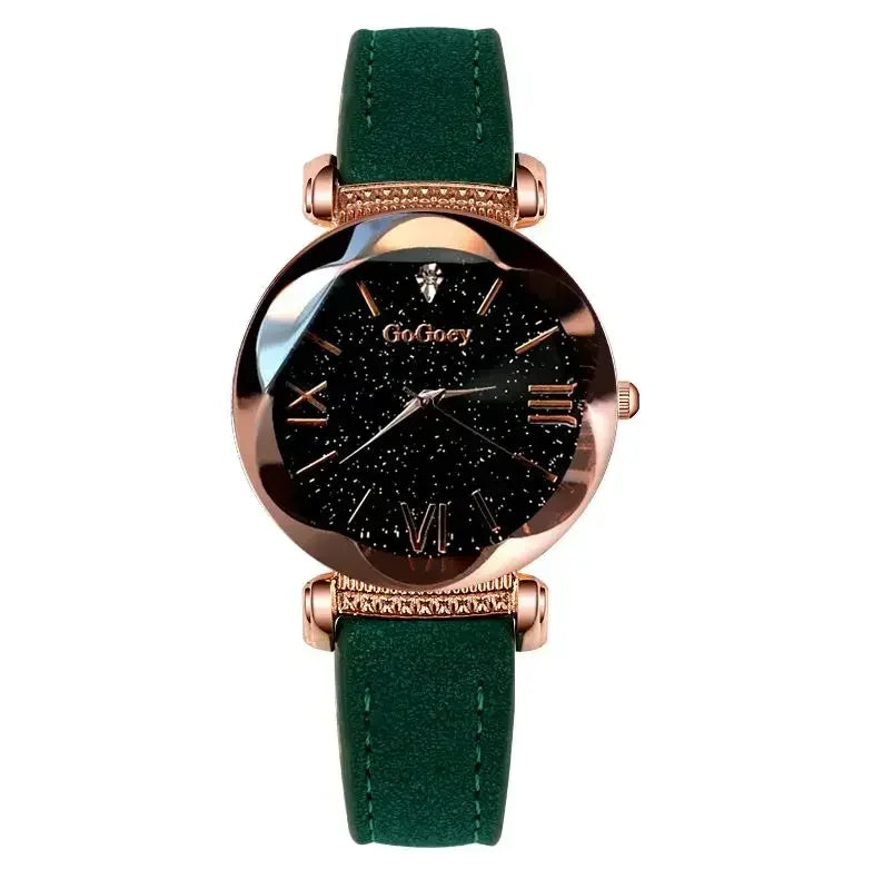 MOONBIFFY Leather Strap Quartz Watch