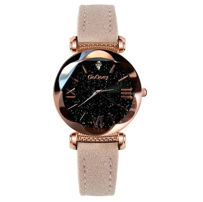 MOONBIFFY Leather Strap Quartz Watch