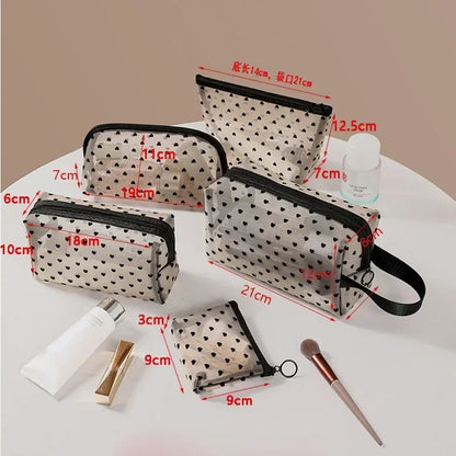 Transparent Heart Mesh Cosmetic Bag