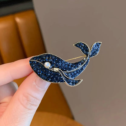 Crystal Dolphin Whale Brooch
