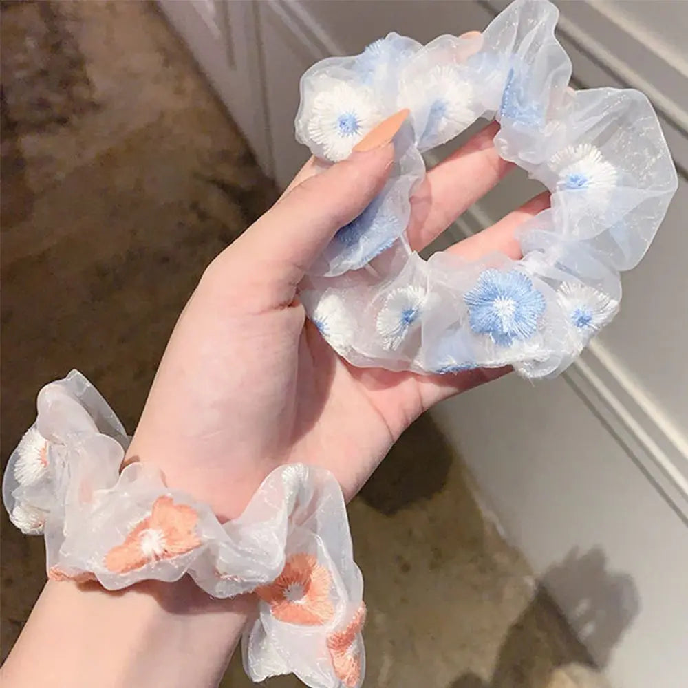 Fashion Floral Embroidered Elastic Scrunchie Hair Tie for Women